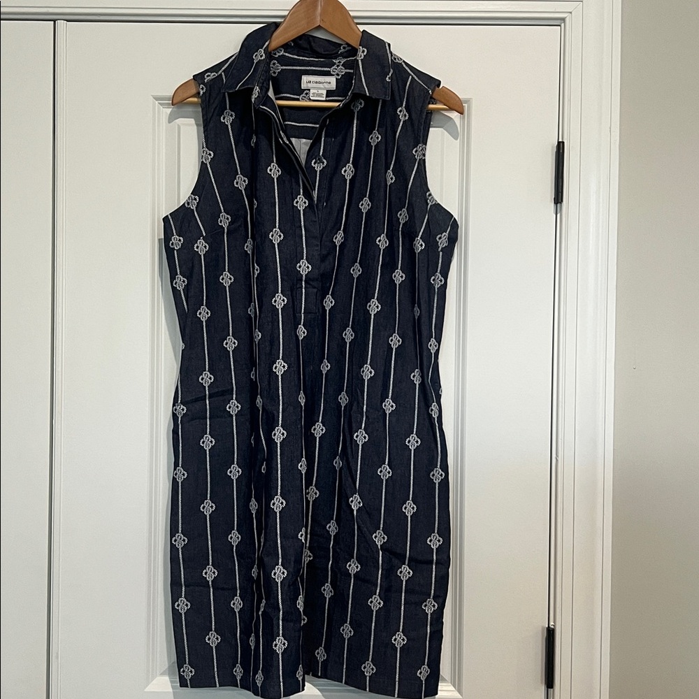 Liz Claiborne Sleeveless Nautical Print A-Line Shirtdress - Size L